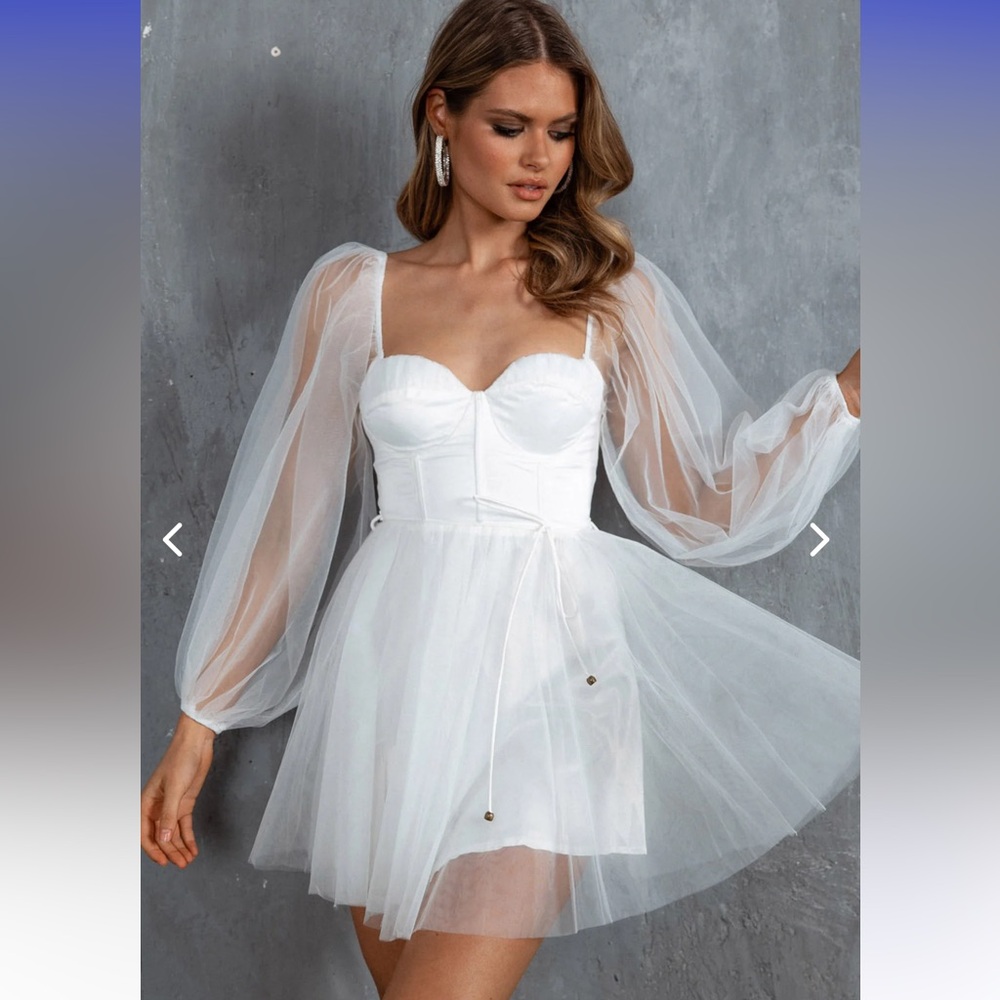Fairytale Dream Sheer Sleeve Mini Dress White